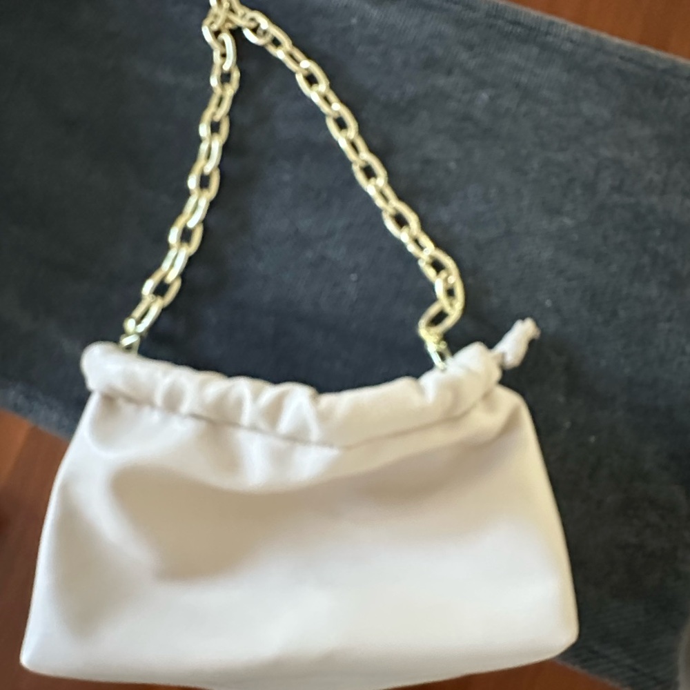 Cream Ruched Shoulder Bag with Gold Chain